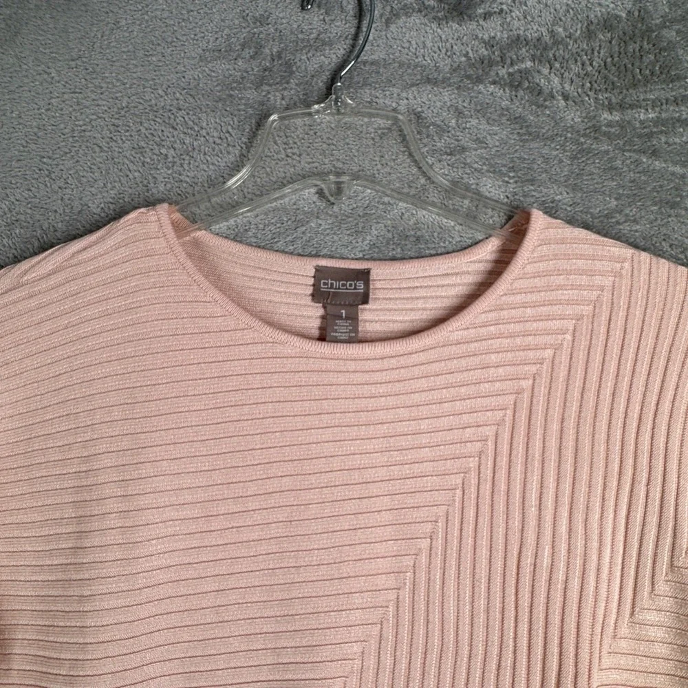 Chicos‎ Shirt Avery Pullover Boatneck Ribbed Knit Pink Pale Dogwood Size Medium